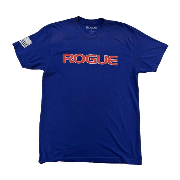 Rogue Shirt Mens Large Blue American Made Graphic Tee USA Flag Sleeve CrossFit - Picture 1 of 7